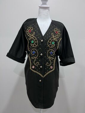 Vintage denim top or dress with Multicolor Jewel Accents